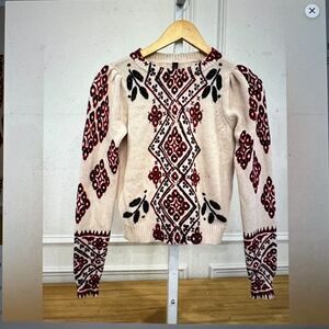 Plenty by Tracy Reese Boho Floral Knit Sweater sz ML Anthropologie Beaded Cotton